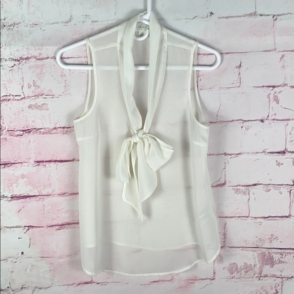Forever 21 Tops - FOREVER21 Cream Sheer Ribbon Tie Blouse